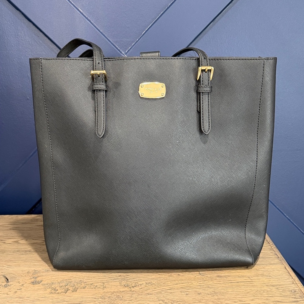 Michael Kors Black Saffiano Leather Tote with Gold Hardware